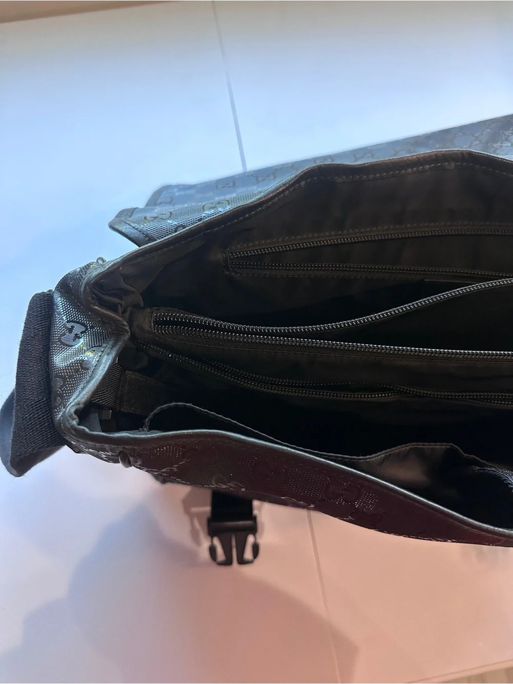 Authentic Gucci Imprime Black GG Monogram Diaper Bag/Messenger Satchel